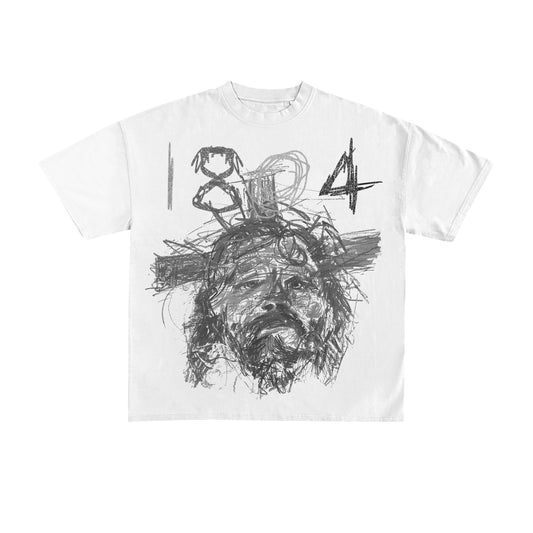 Jesus Sketch Graphic Tee White T-Shirt